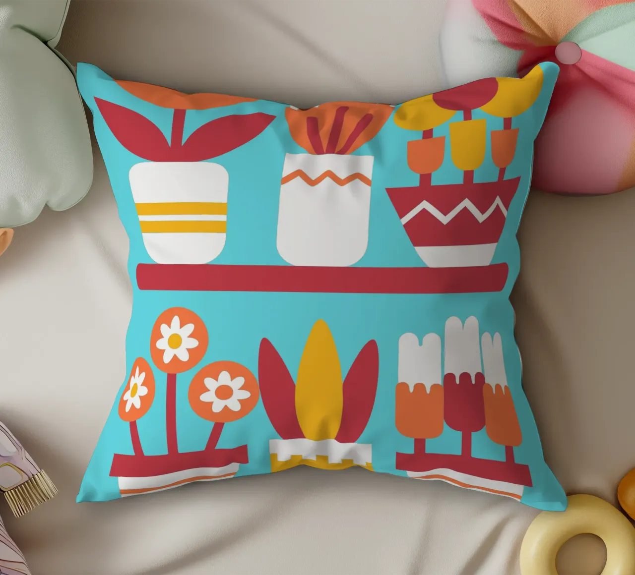 Six Aesthetic Flower Vases decorative cushion by FLOWER PLACE SHOP
