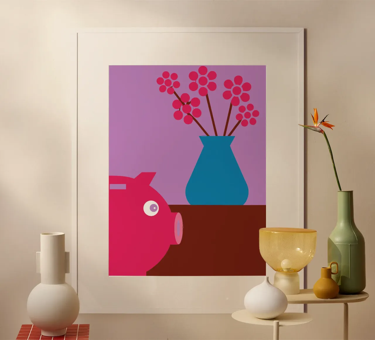 Risparmio e vaso di fiori poster con telaio in legno da LOOK DIFFERENT