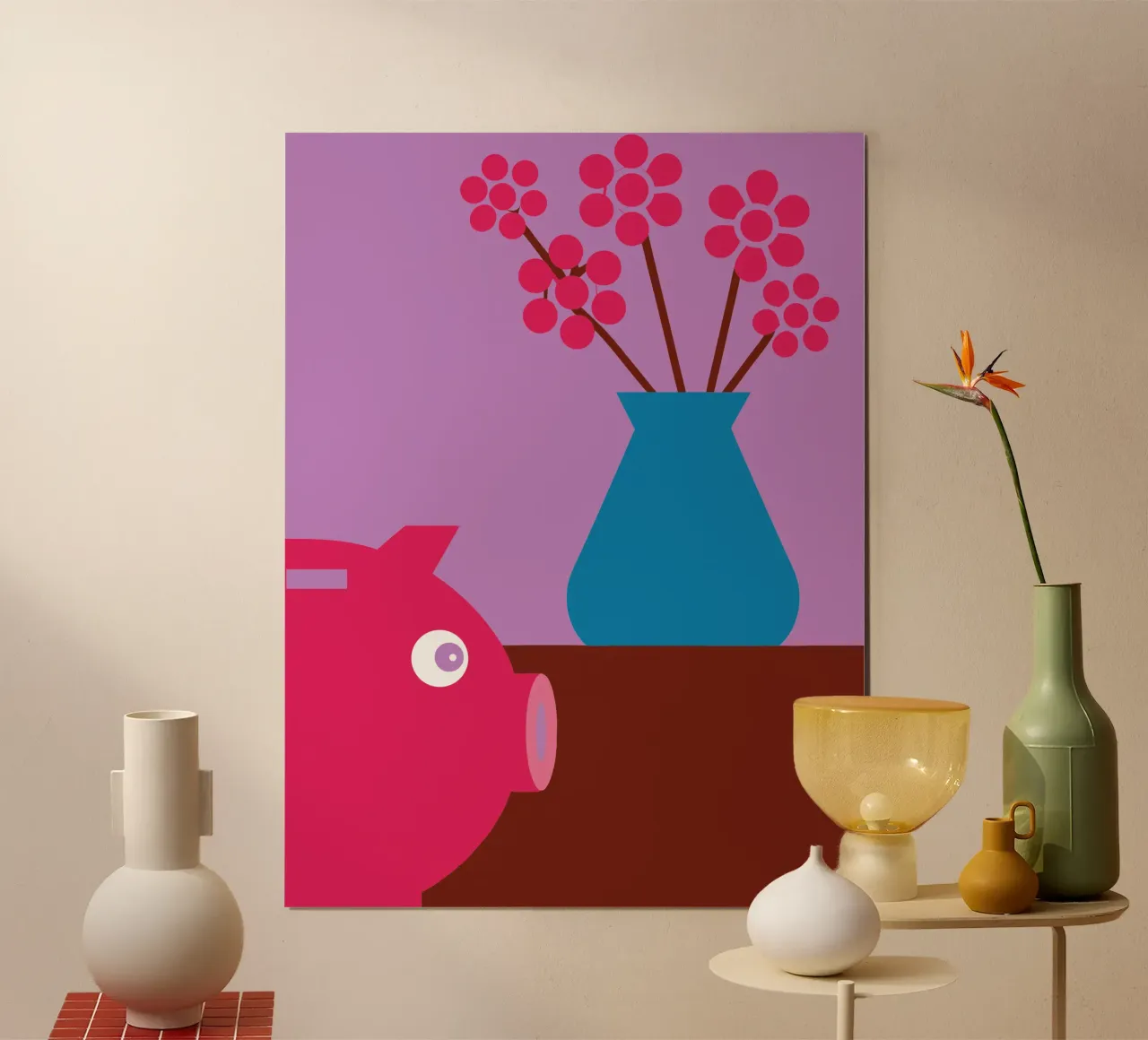 Risparmio e vaso di fiori poster con telaio in legno da LOOK DIFFERENT