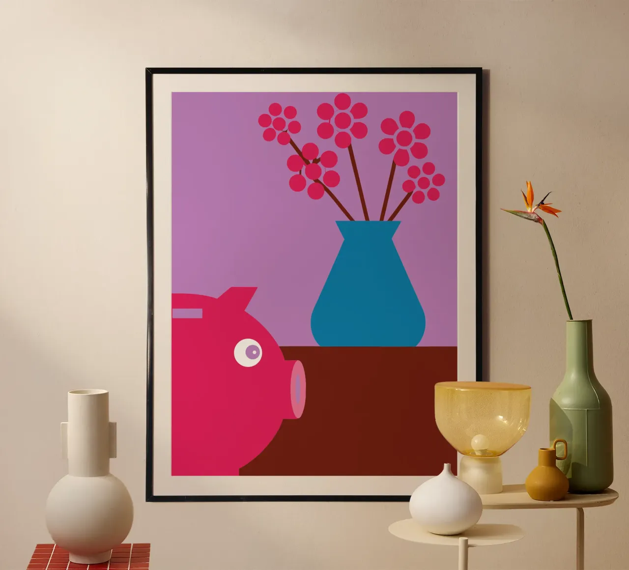 Risparmio e vaso di fiori poster con telaio in legno da LOOK DIFFERENT