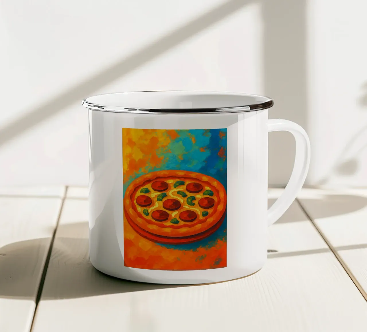 pizza fantasia astratta a colori tazza in smalto da ameera