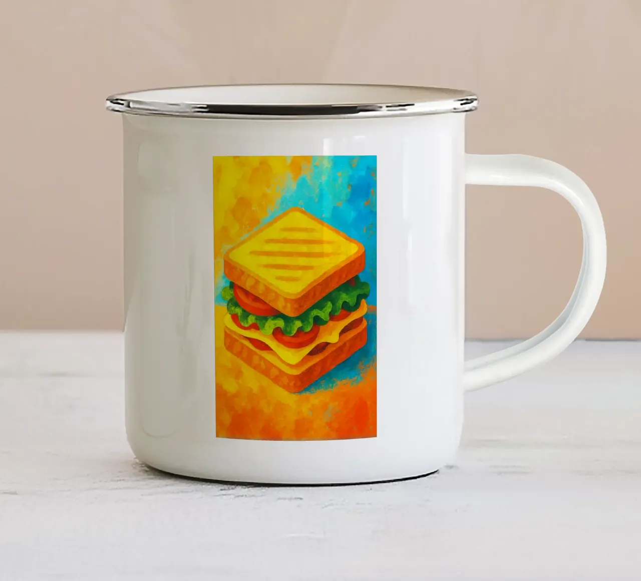 sandwich abstracte verbeelding full color emaille mok van ameera