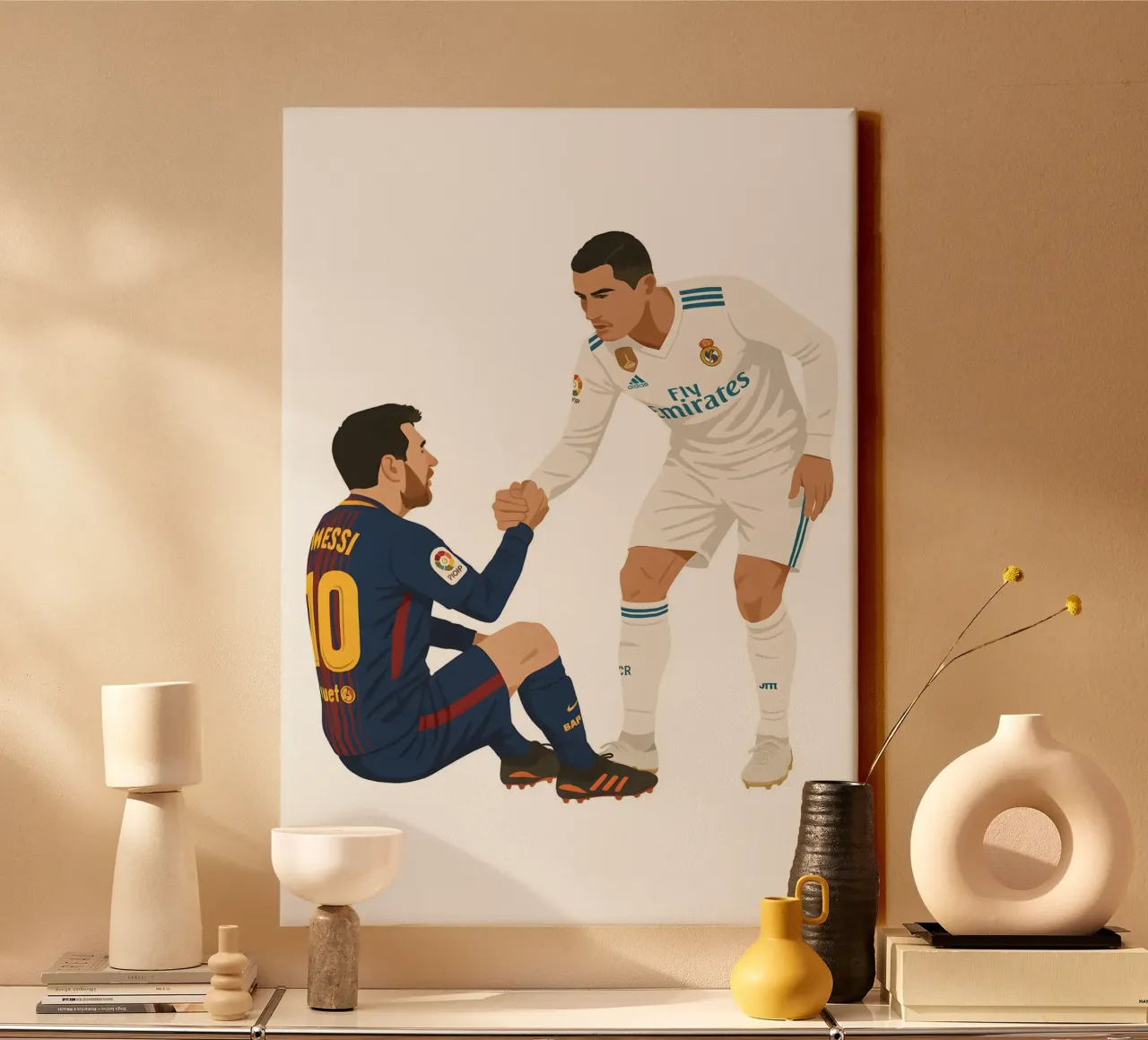 Cristiano Ronaldo and messi canvas met Baklijst van MoviesArt
