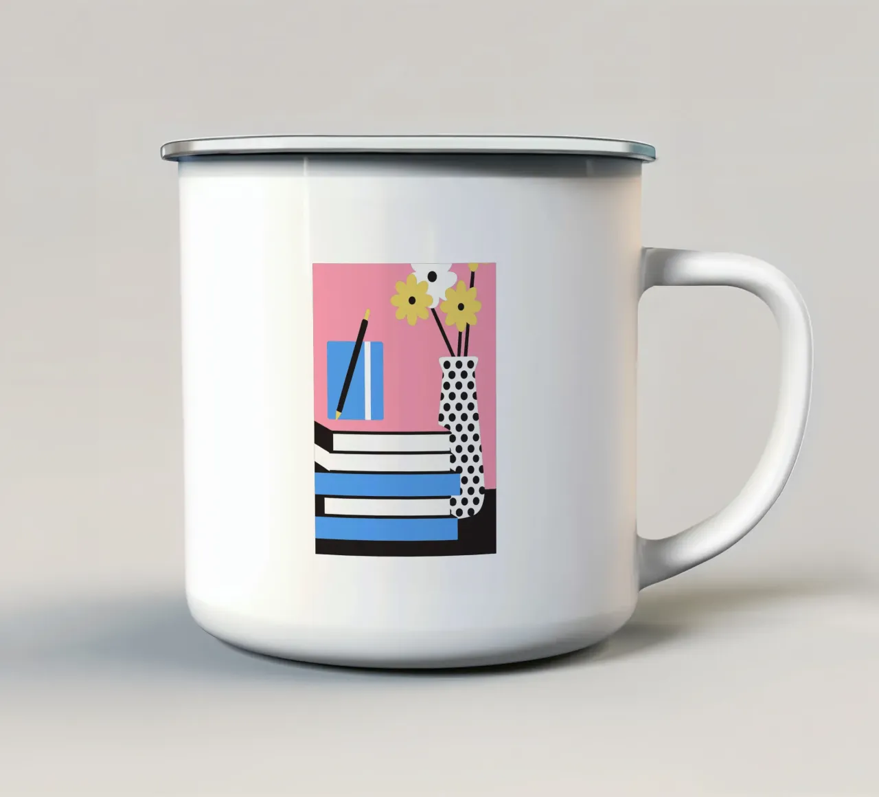 Libri e vaso di fiori tazza in smalto da LOOK DIFFERENT