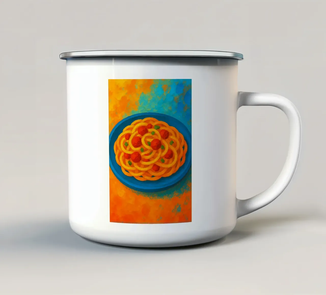 spaghetti abstracte verbeelding full color emaille mok van ameera