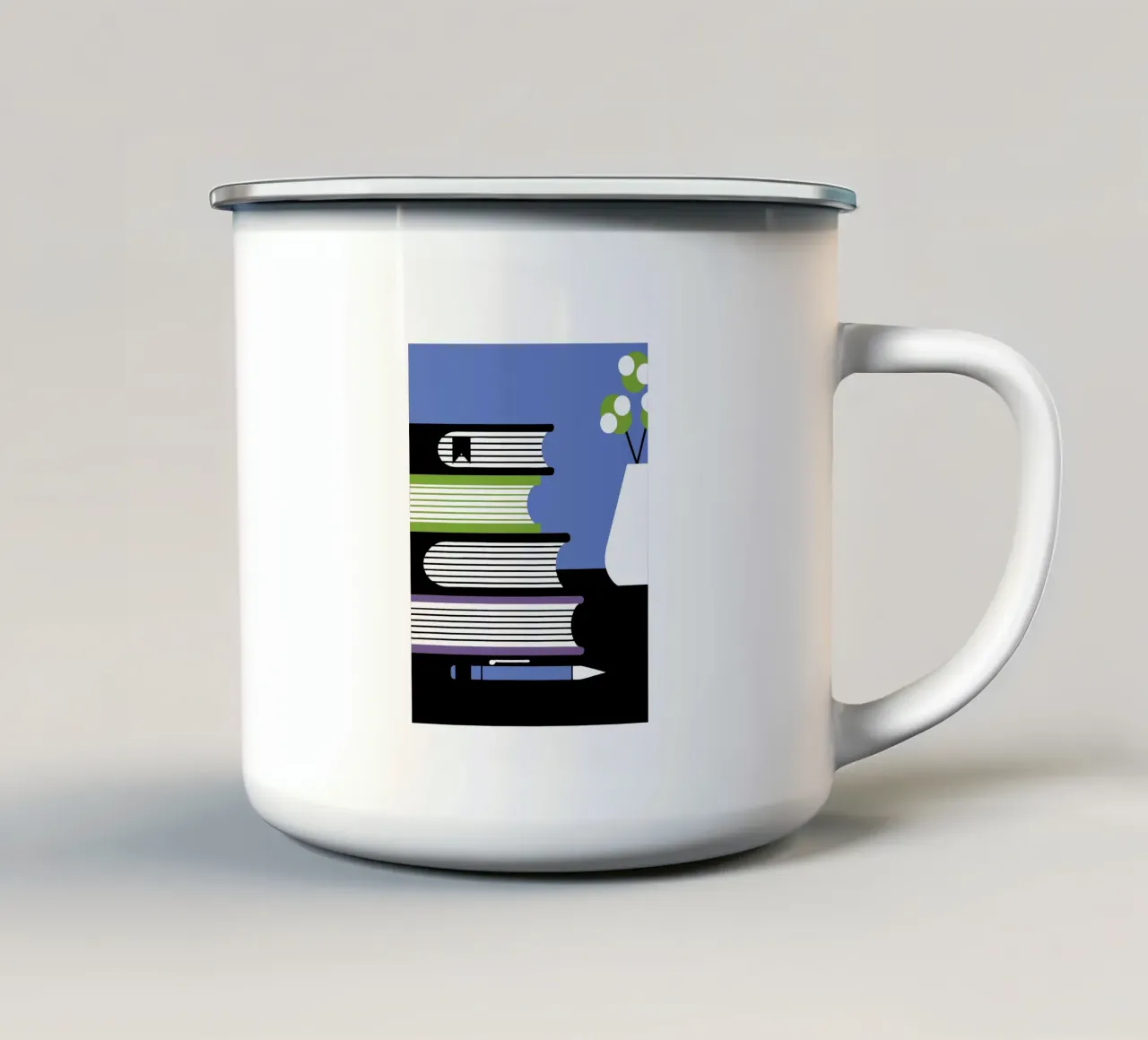Libri e vaso di fiori tazza in smalto da LOOK DIFFERENT
