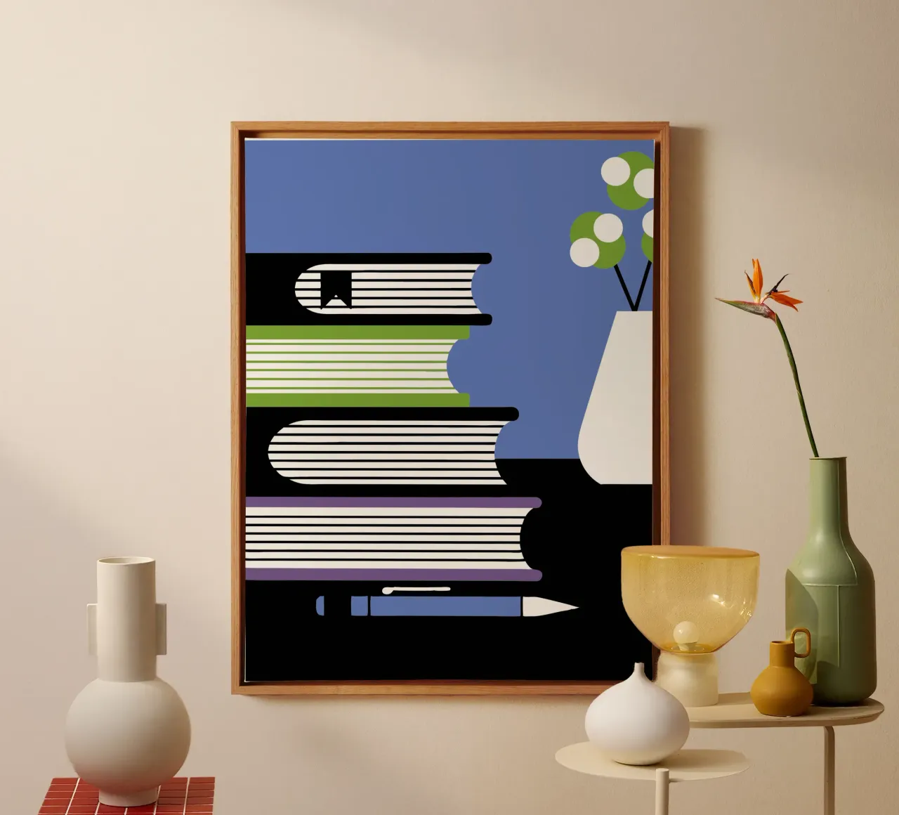 Libri e vaso di fiori tela con Cornice a cassetta da LOOK DIFFERENT