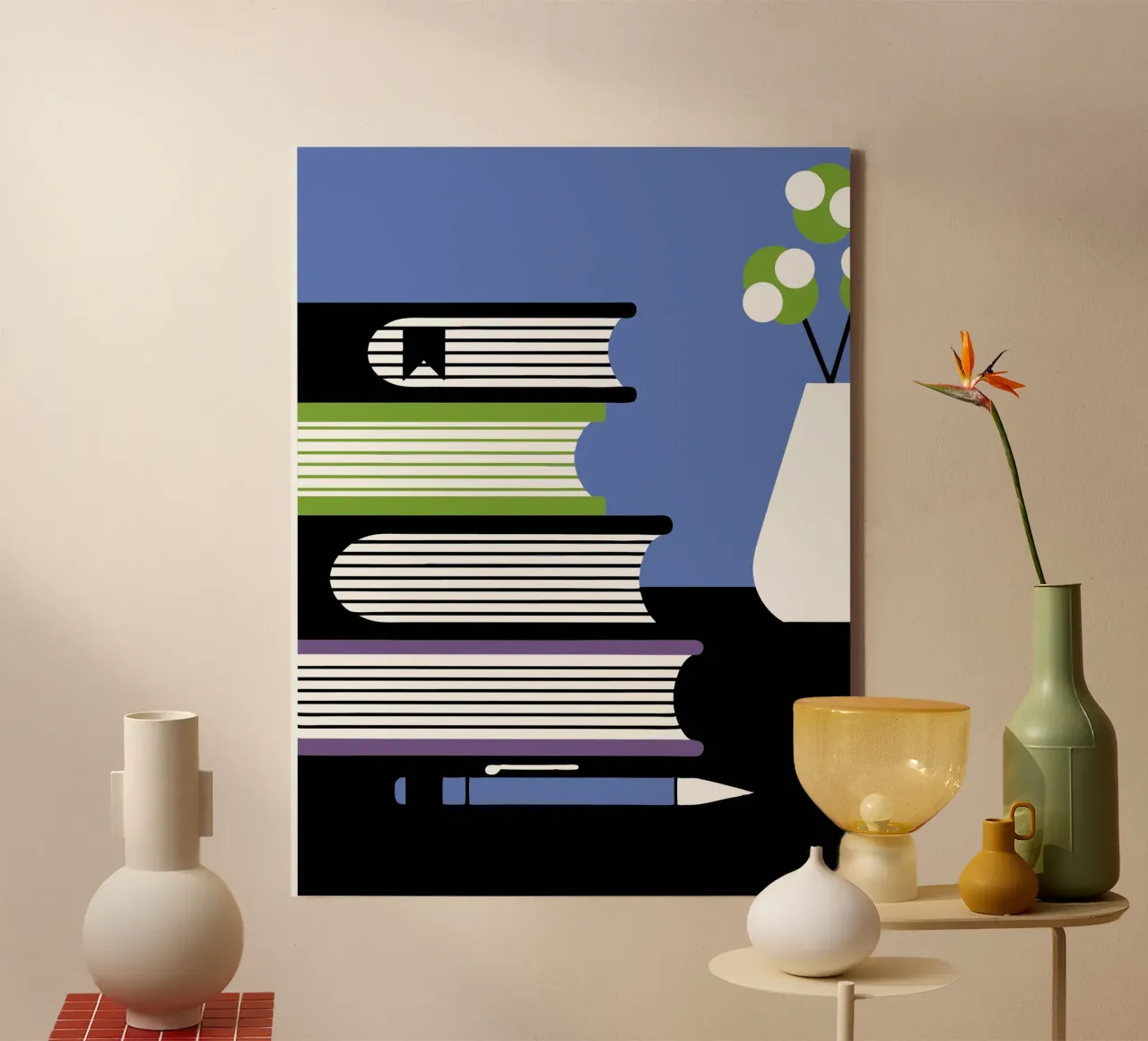 Libri e vaso di fiori tela con Cornice a cassetta da LOOK DIFFERENT