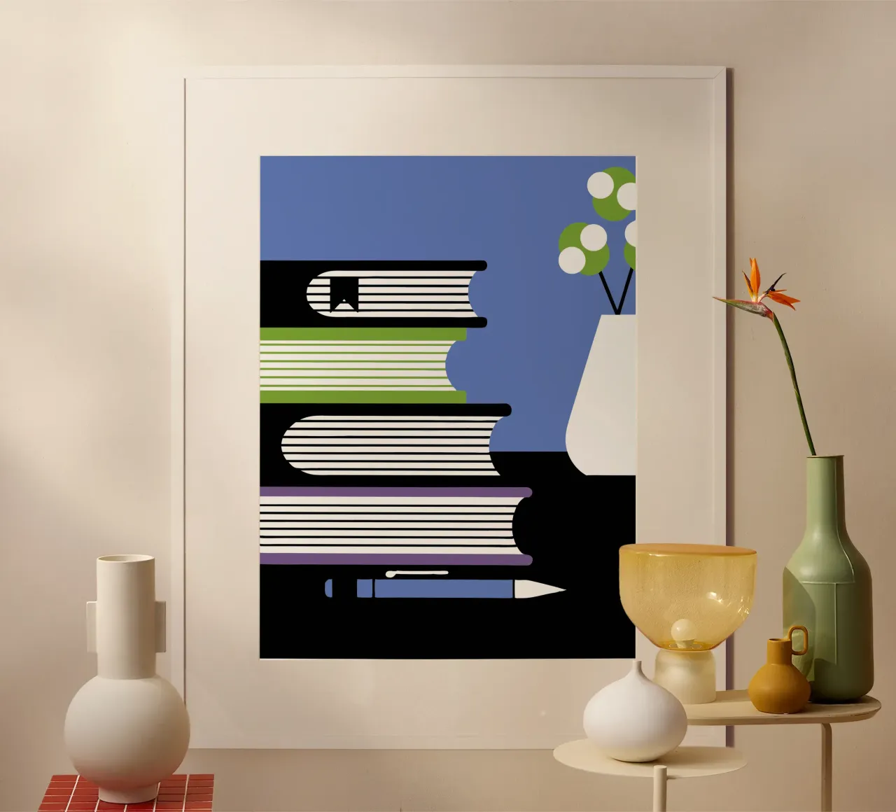 Libri e vaso di fiori poster con telaio in plastica da LOOK DIFFERENT