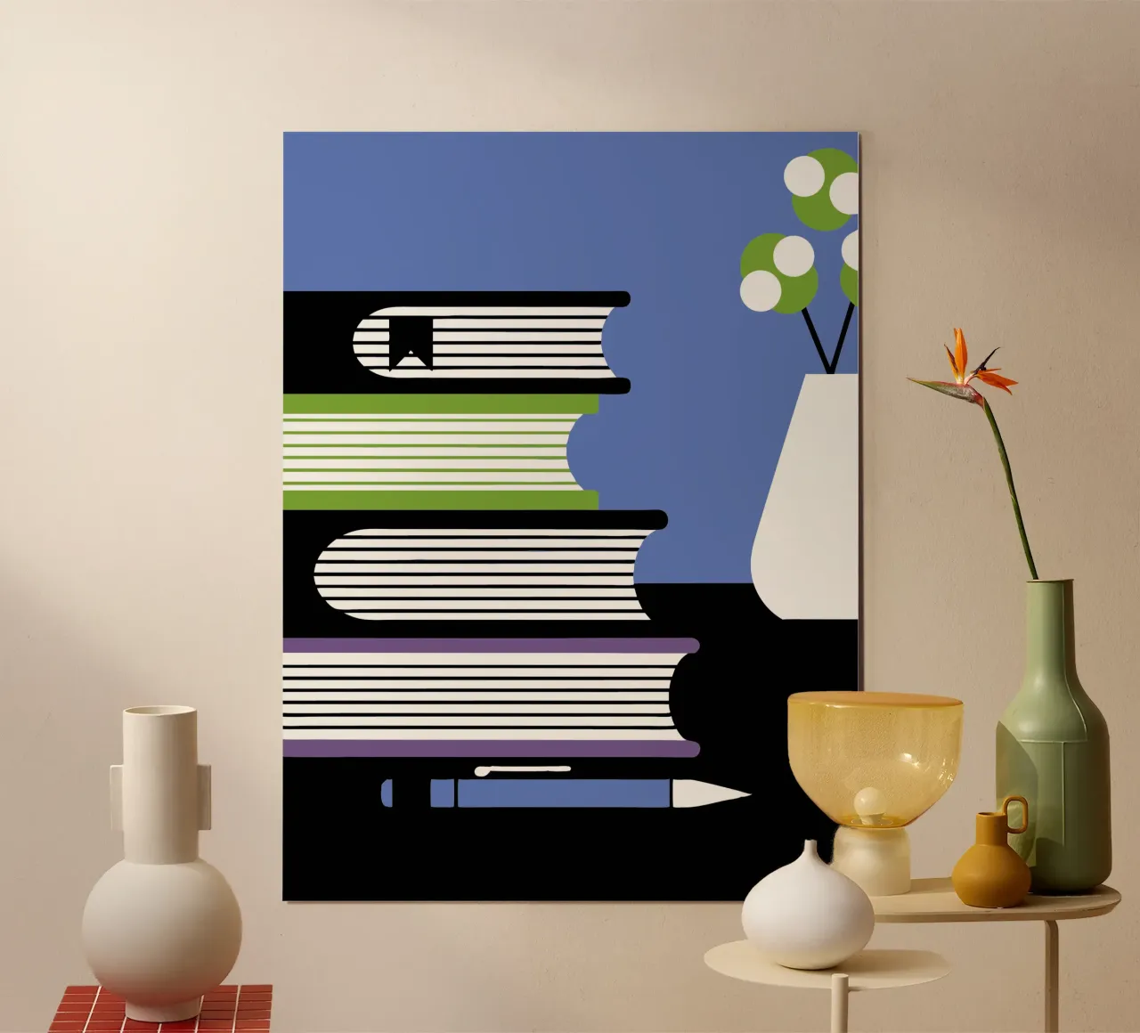 Libri e vaso di fiori poster con telaio in plastica da LOOK DIFFERENT