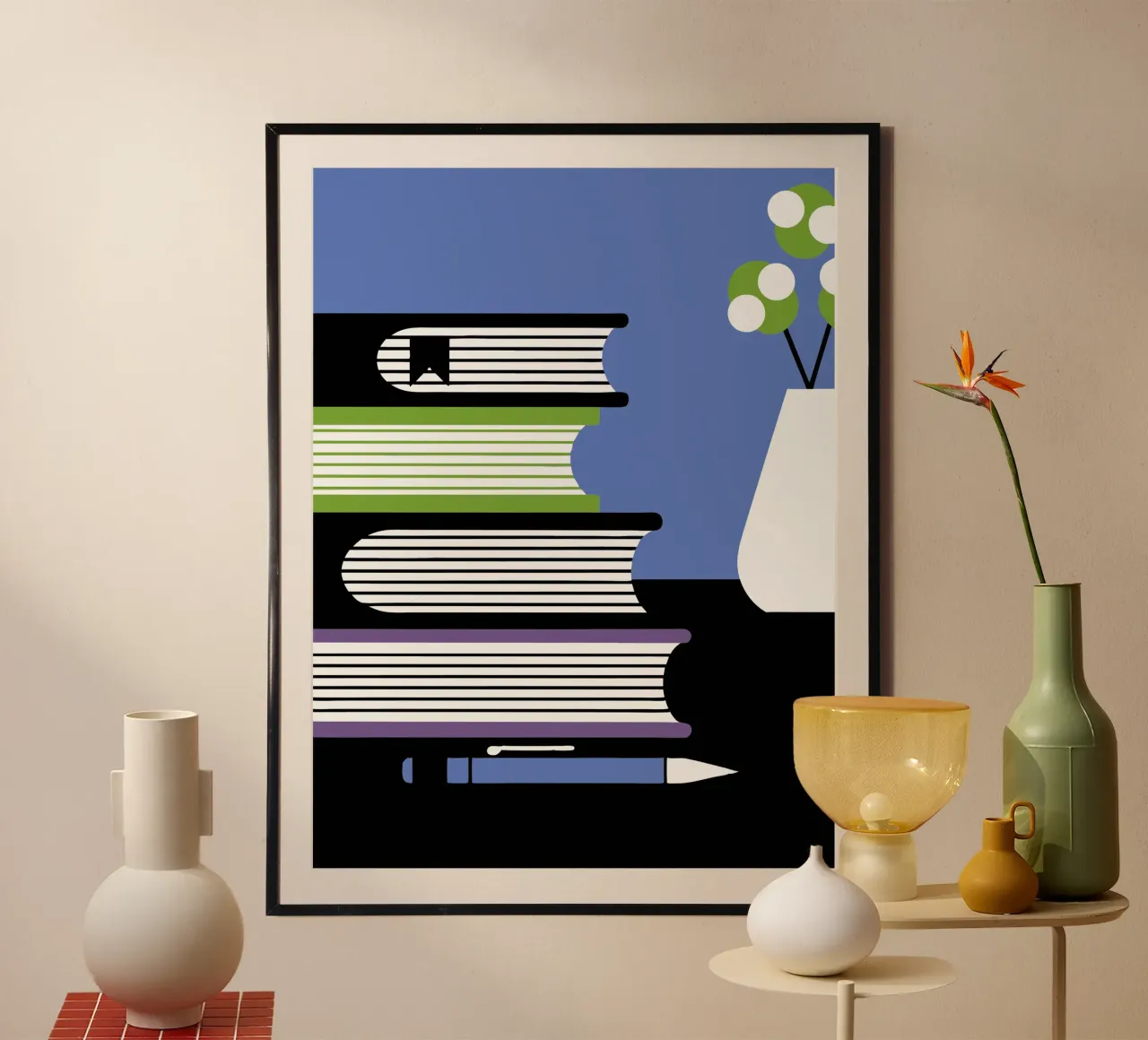 Libri e vaso di fiori poster con telaio in plastica da LOOK DIFFERENT