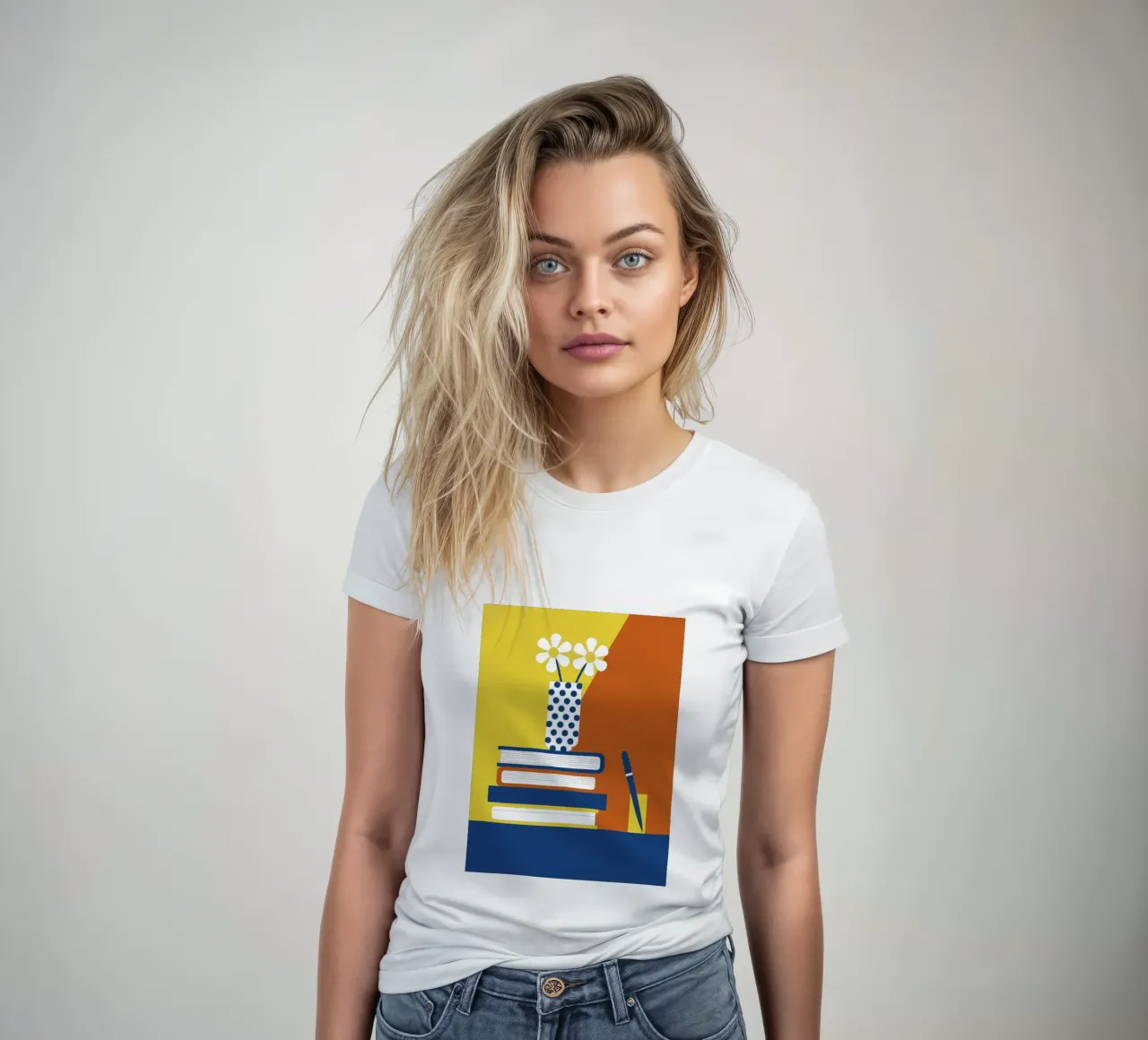Books and Flower Vase women's fitted t-shirt by LOOK DIFFERENT