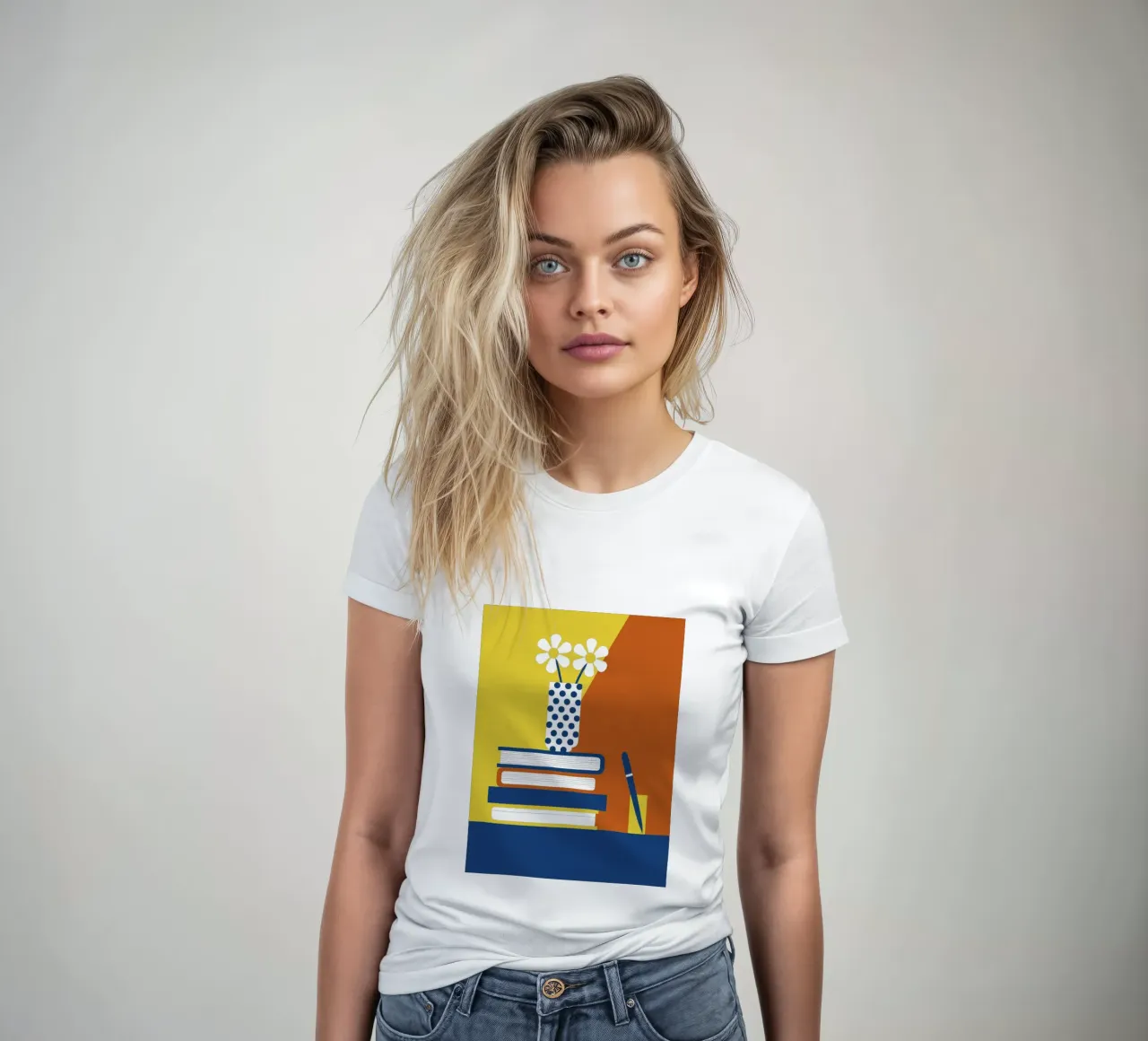 Books and Flower Vase women's fitted t-shirt by LOOK DIFFERENT