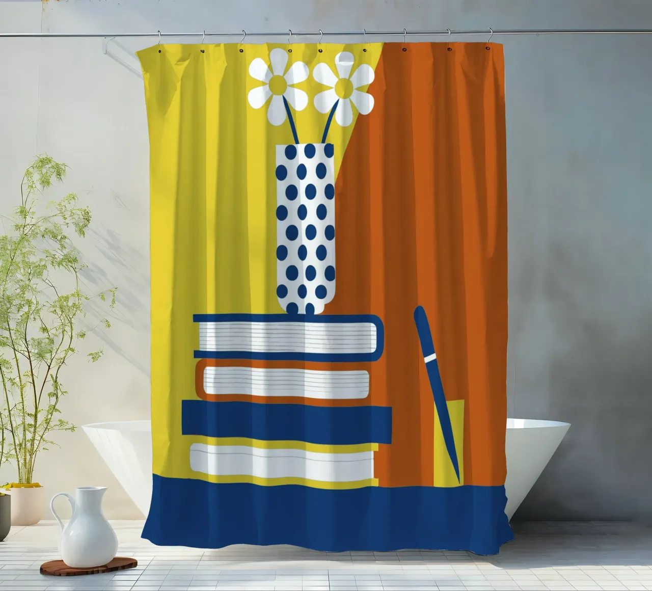 Books and Flower Vase shower curtain by LOOK DIFFERENT