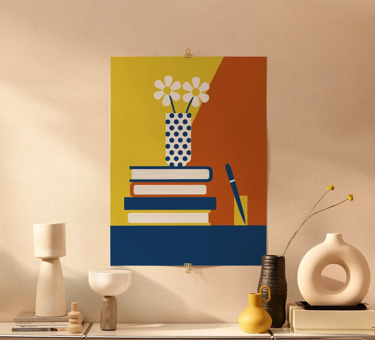 Books and Flower Vase poster by LOOK DIFFERENT