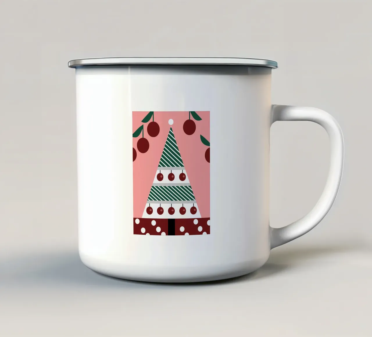 Albero di Natale e ciliegie tazza in smalto da LOOK DIFFERENT