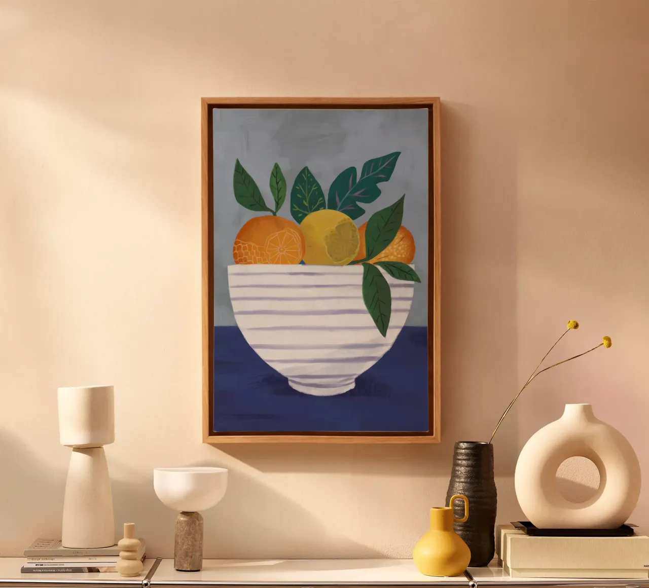 Cerulean Citrus Stillness canvas met Baklijst van Terra Tone