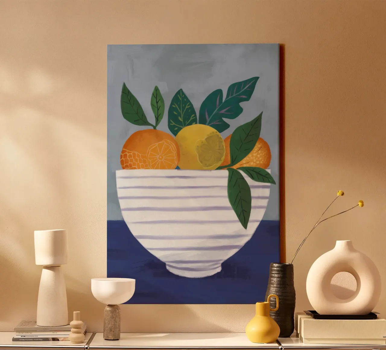 Cerulean Citrus Stillness canvas met Baklijst van Terra Tone