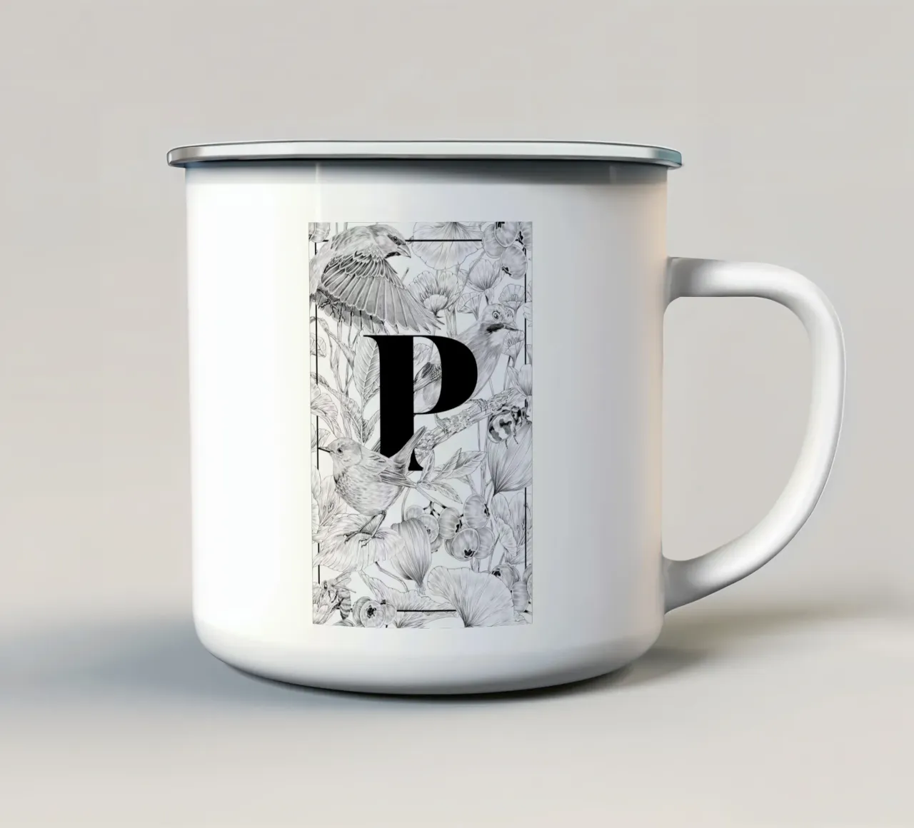 Floral Alphabet P tazza in smalto da Faunesque