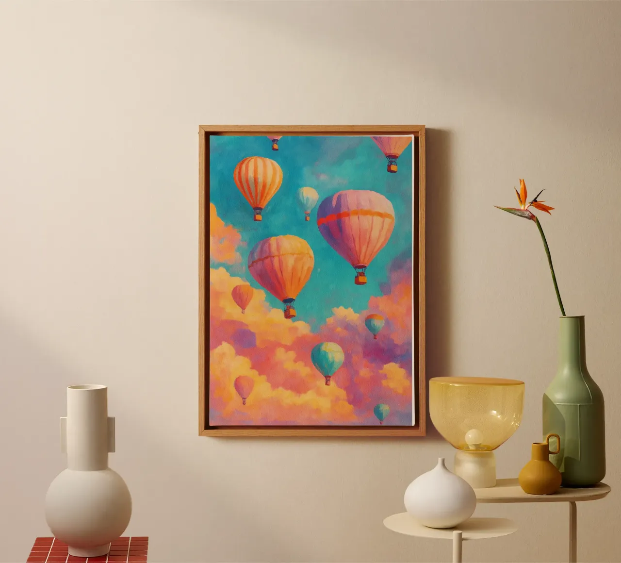 air baloon abstract drawing ilustration canvas with Floater frame by danine