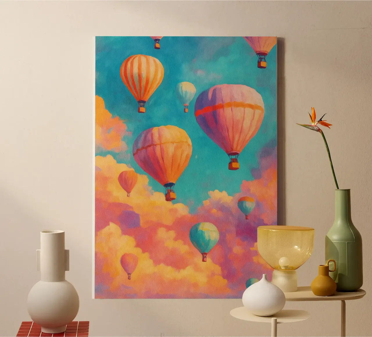 air baloon abstract drawing ilustration canvas with Floater frame by danine