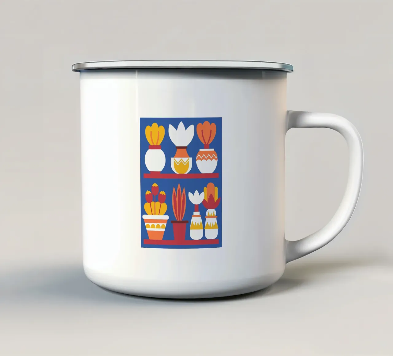 Sette vasi tazza in smalto da FLOWER PLACE SHOP
