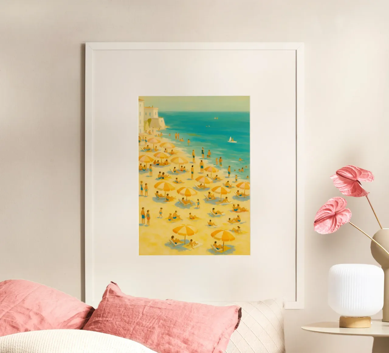 spiaggia disegno astratto ilustrazione poster con telaio in plastica da danine