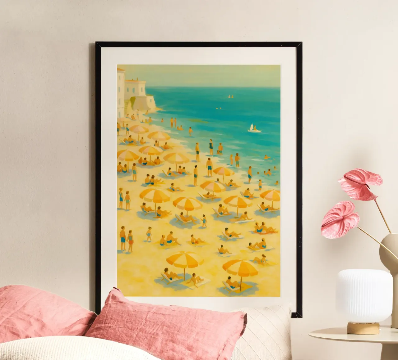 spiaggia disegno astratto ilustrazione poster con telaio in plastica da danine