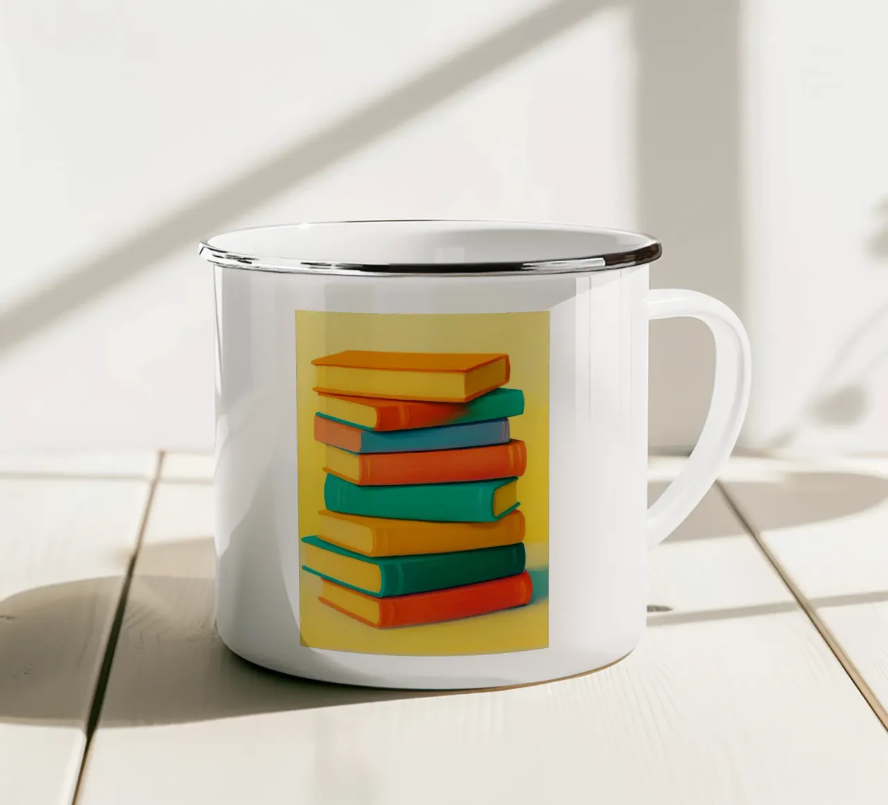libri disegno astratto ilustrazione tazza in smalto da danine