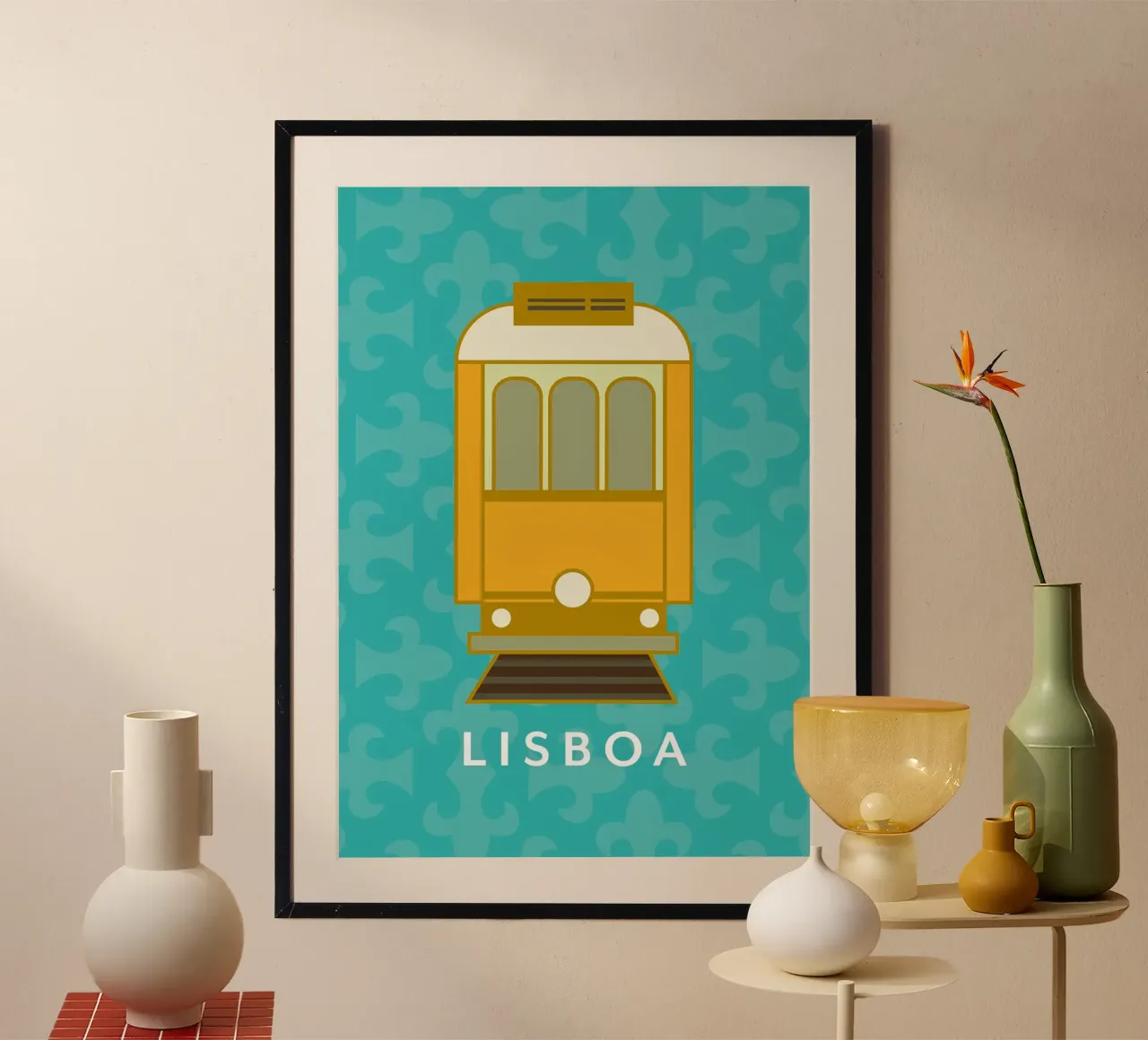 Tram di Lisbona poster con telaio in legno da Ana Paniagua Design