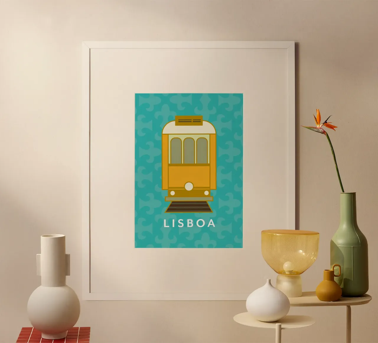 Tram di Lisbona poster con telaio in legno da Ana Paniagua Design
