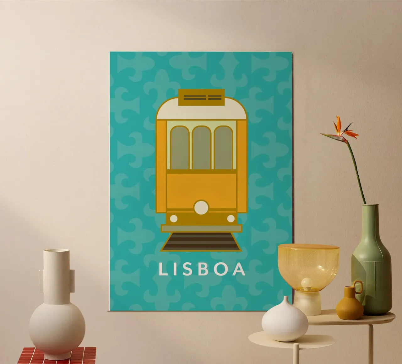Tram di Lisbona poster con telaio in legno da Ana Paniagua Design