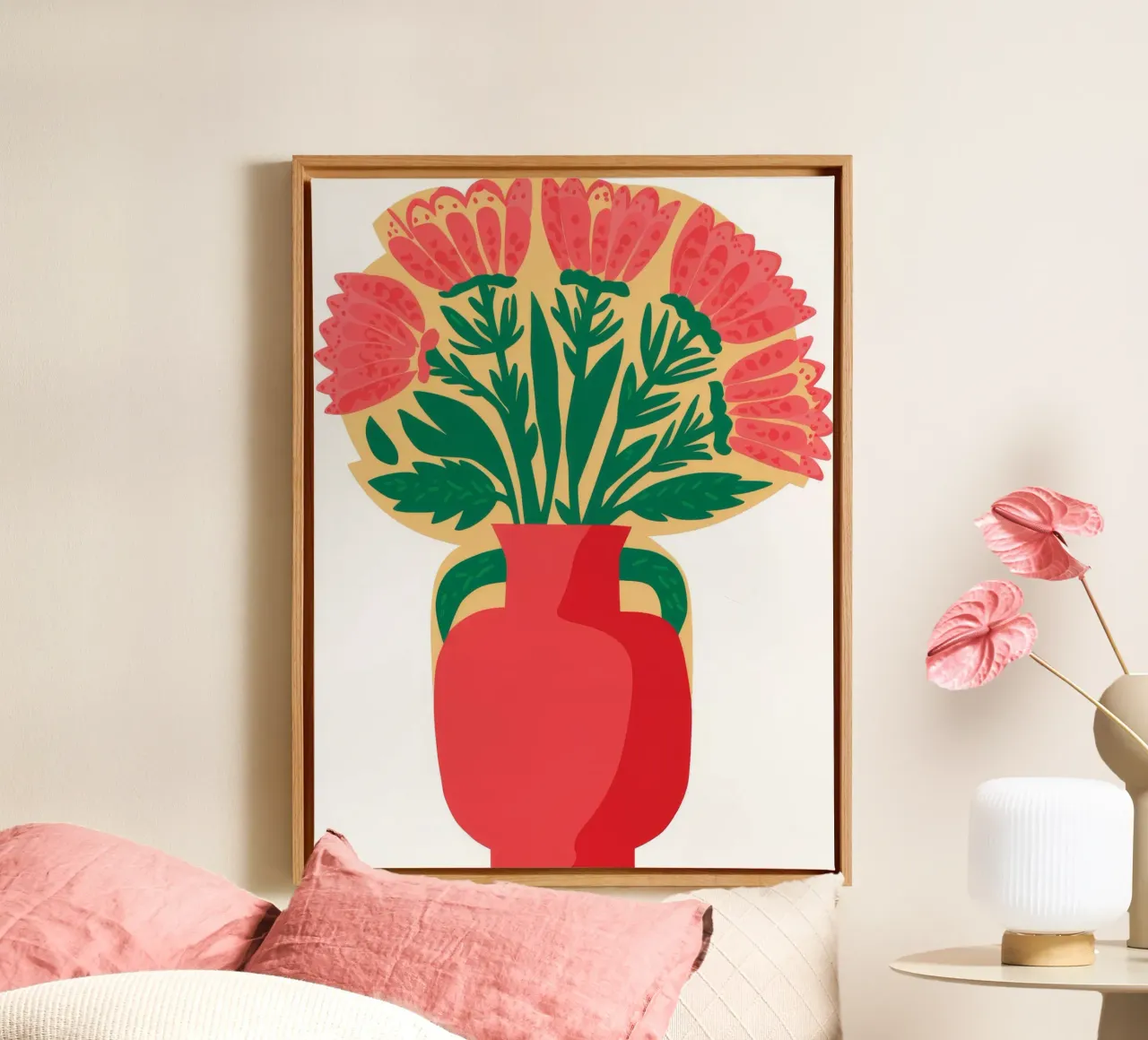Karmozijnrode vaas Overvloed canvas van Terra Tone