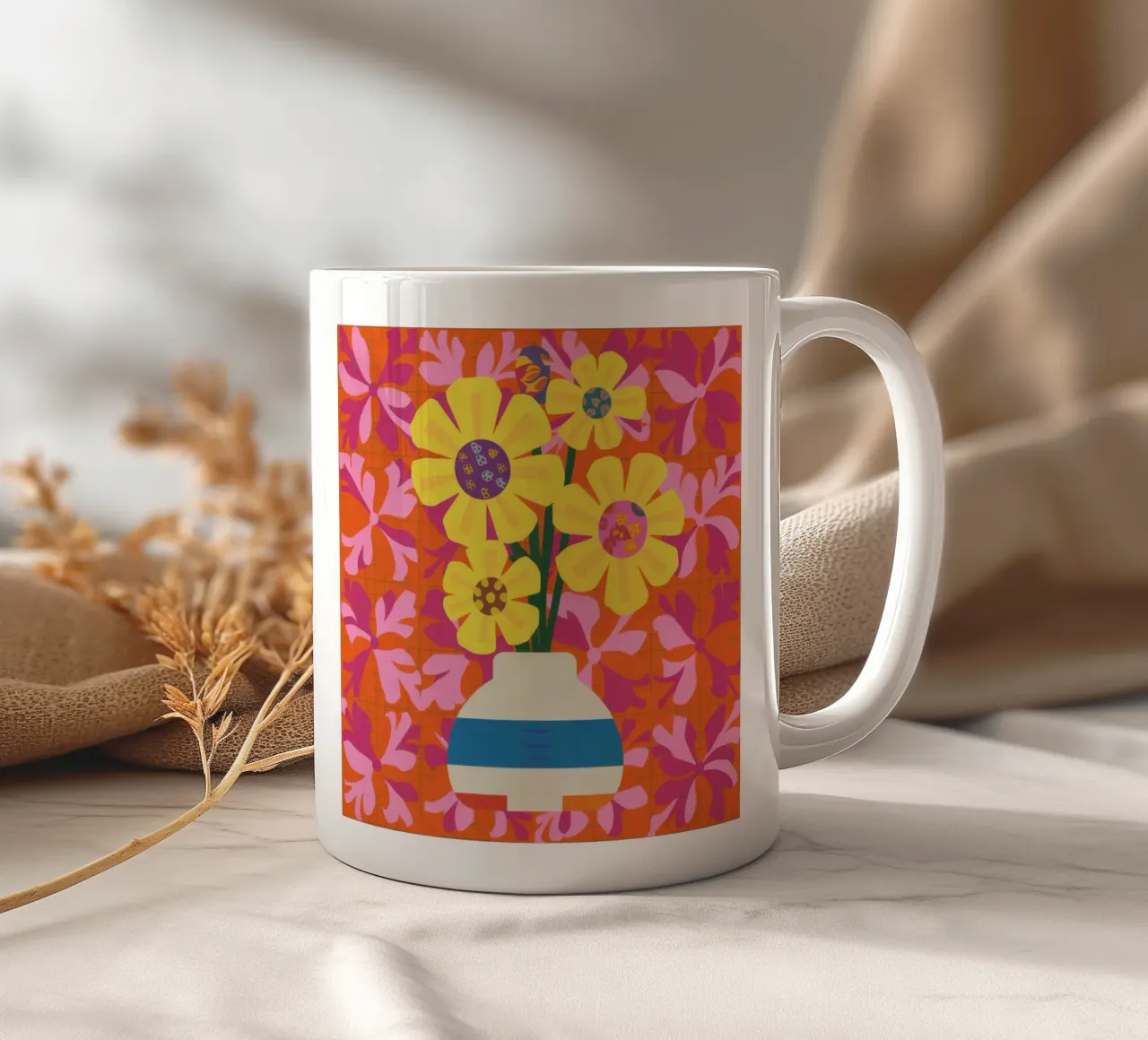 Patchwork floral cromático taza de cerámica de Terra Tone