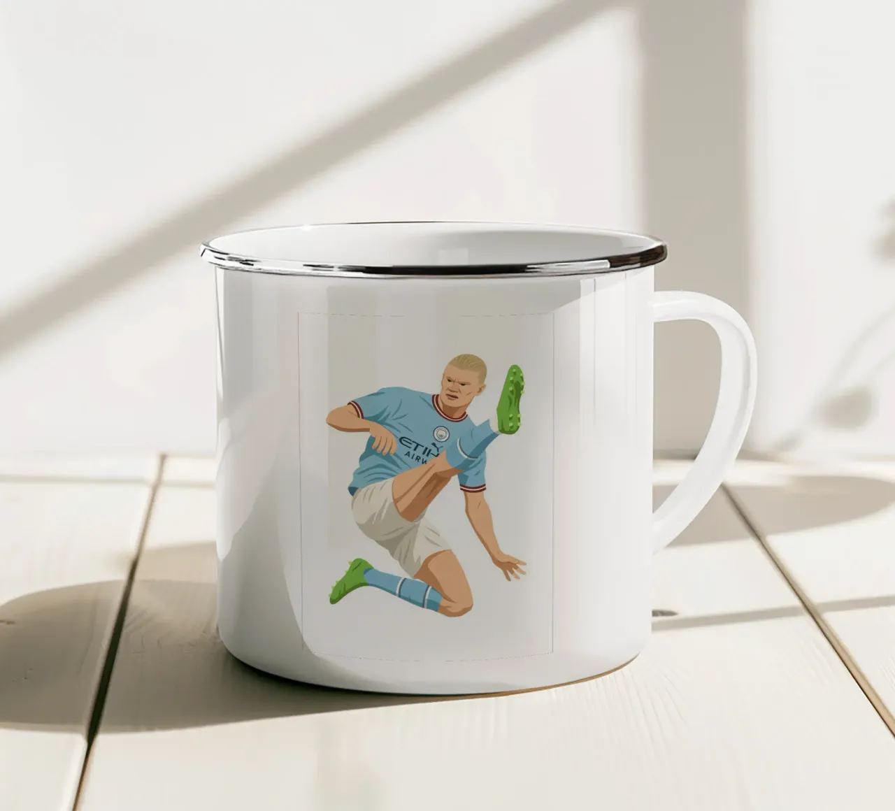 Erling Braut Håland Minimalist taza de esmalte de MoviesArt