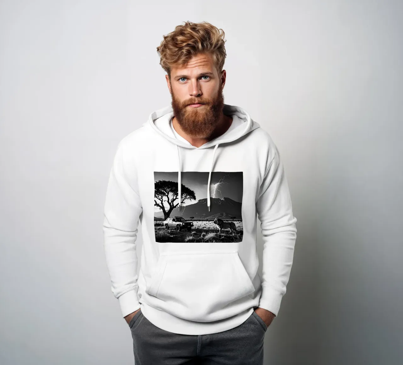 SAVANE AVEC LION. Noir et blanc felpa con cappuccio da Thierry vobmann photography