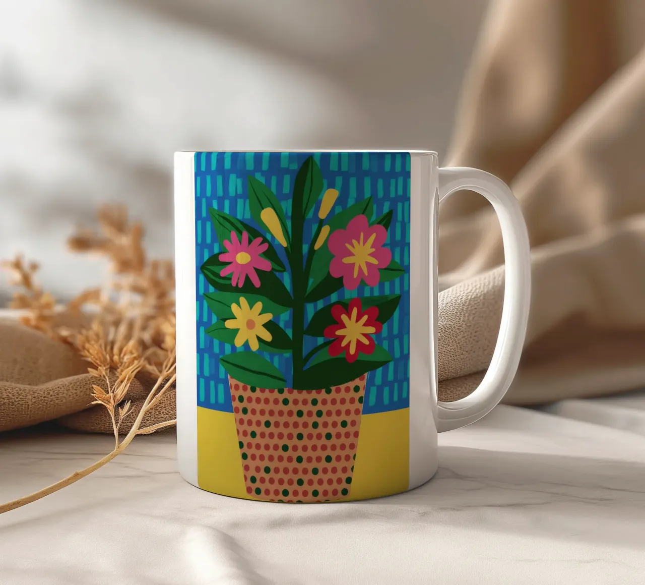 Fiori di cesto intrecciati tazza in ceramica da Terra Tone