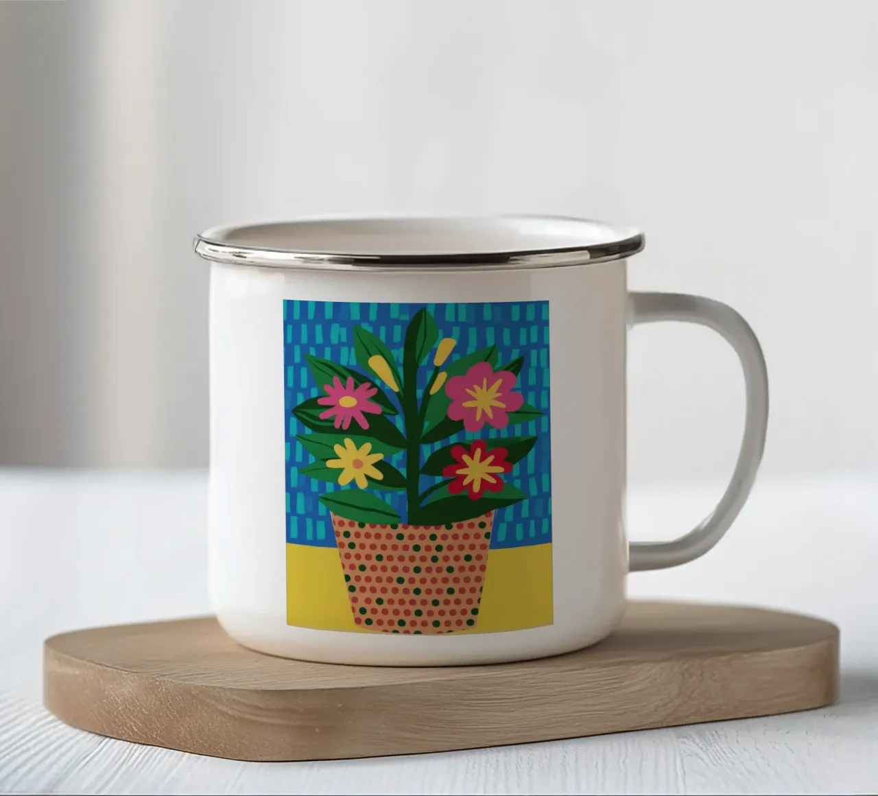 Fiori di cesto intrecciati tazza in smalto da Terra Tone