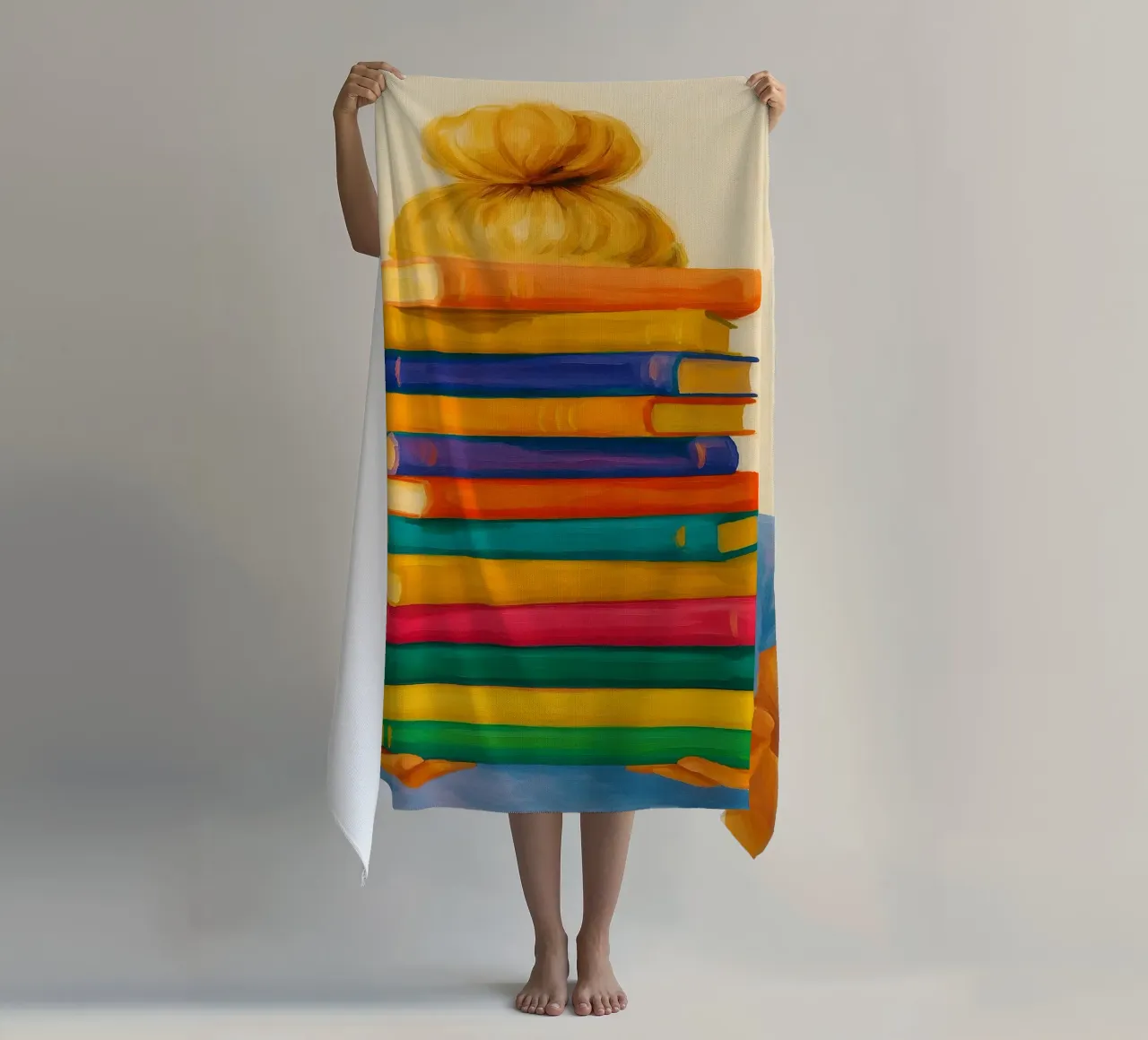 girl and book abstract drawing ilustration beach towel by danine