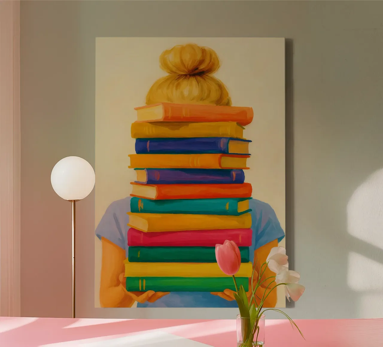 girl and book abstract drawing ilustration canvas with Floater frame by danine