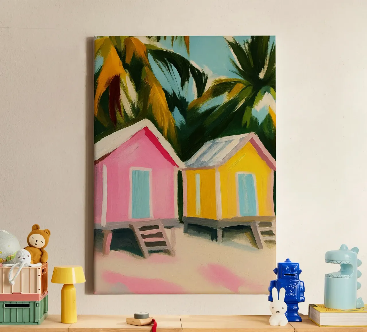 huis van strand abstracte tekening ilustratie canvas met Baklijst van danine
