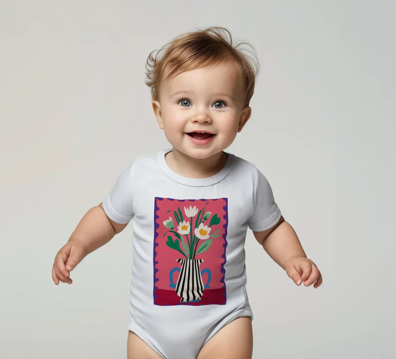 Striped Tulip Elegance short-sleeve baby romper by Terra Tone