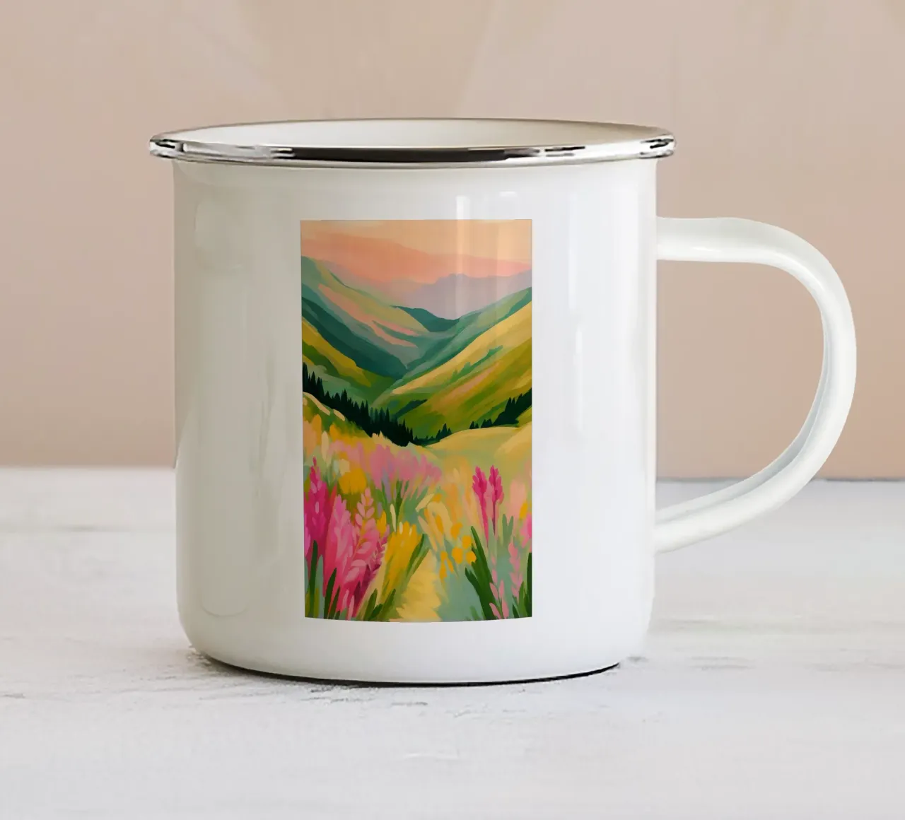paesaggio montano disegno astratto ilustrazione tazza in smalto da danine