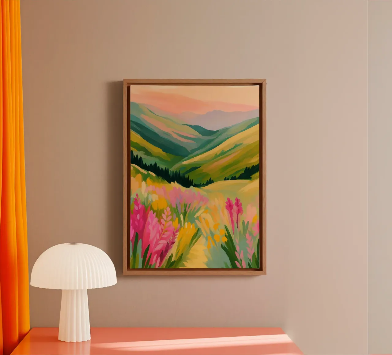 berglandschap abstracte tekening ilustratie canvas met Baklijst van danine
