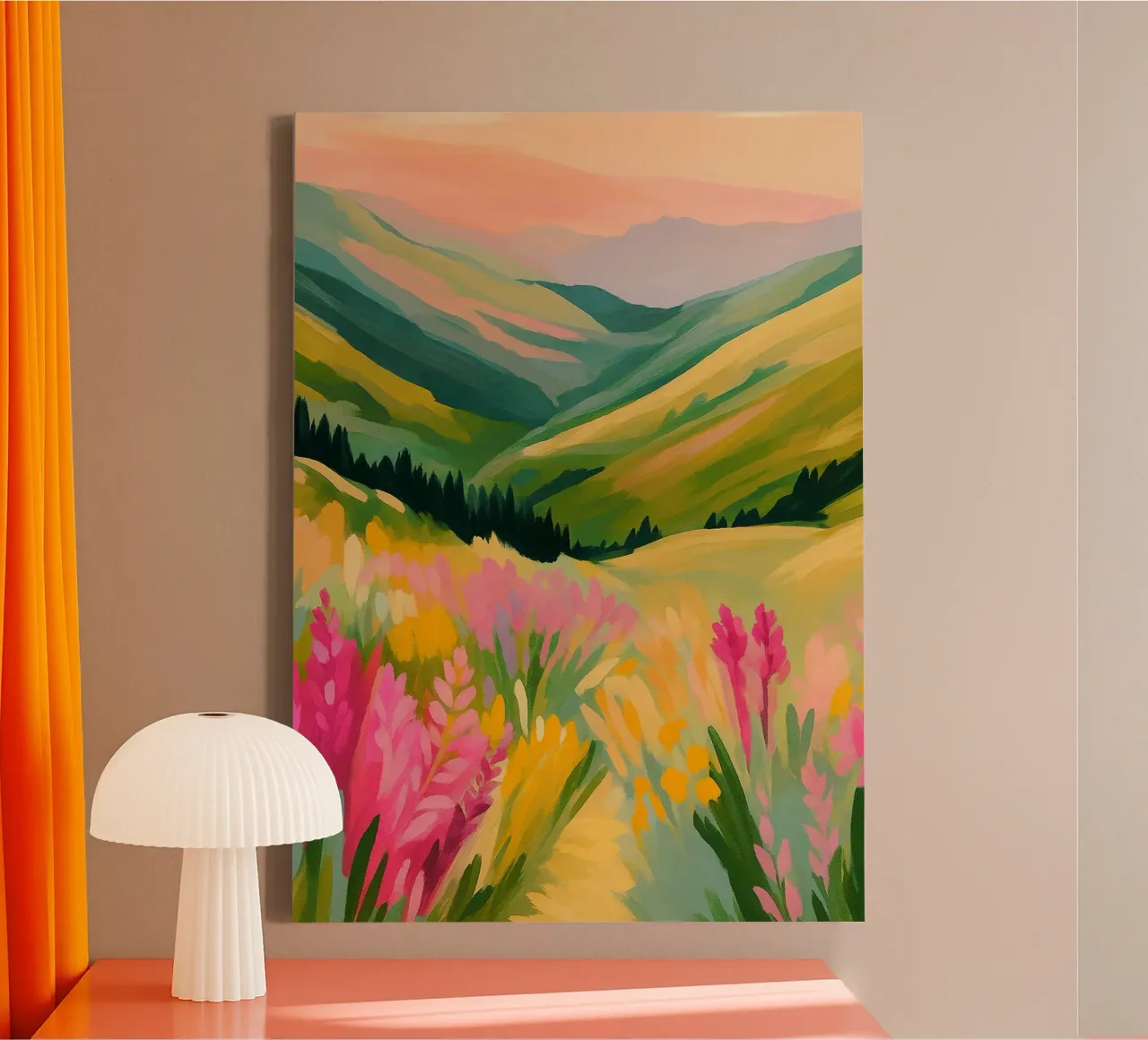 berglandschap abstracte tekening ilustratie canvas met Baklijst van danine