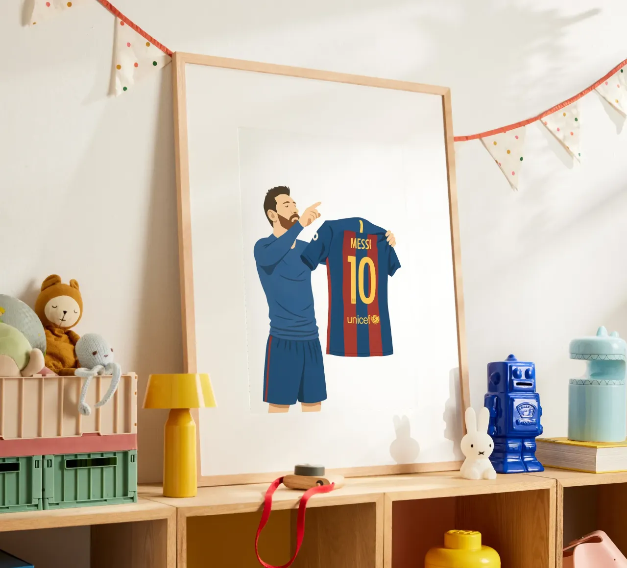 Lionel Messi Minimalist poster con telaio in legno da MoviesArt