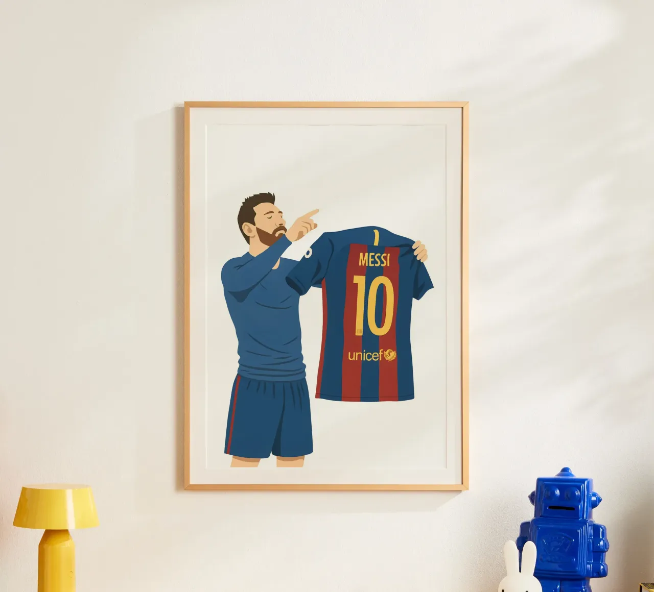 Lionel Messi Minimalist poster con telaio in legno da MoviesArt