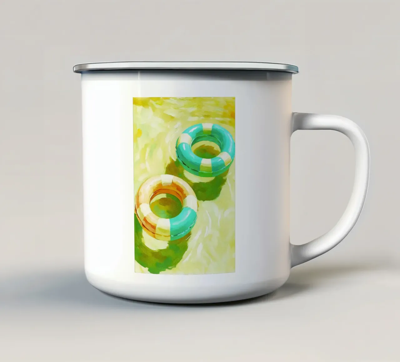 zwembad drijvende abstracte tekening ilustratie emaille mok van danine