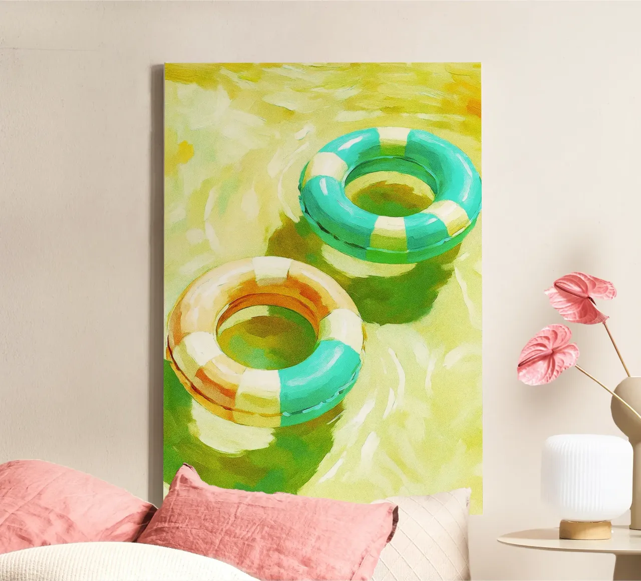 zwembad drijvende abstracte tekening ilustratie canvas met Baklijst van danine