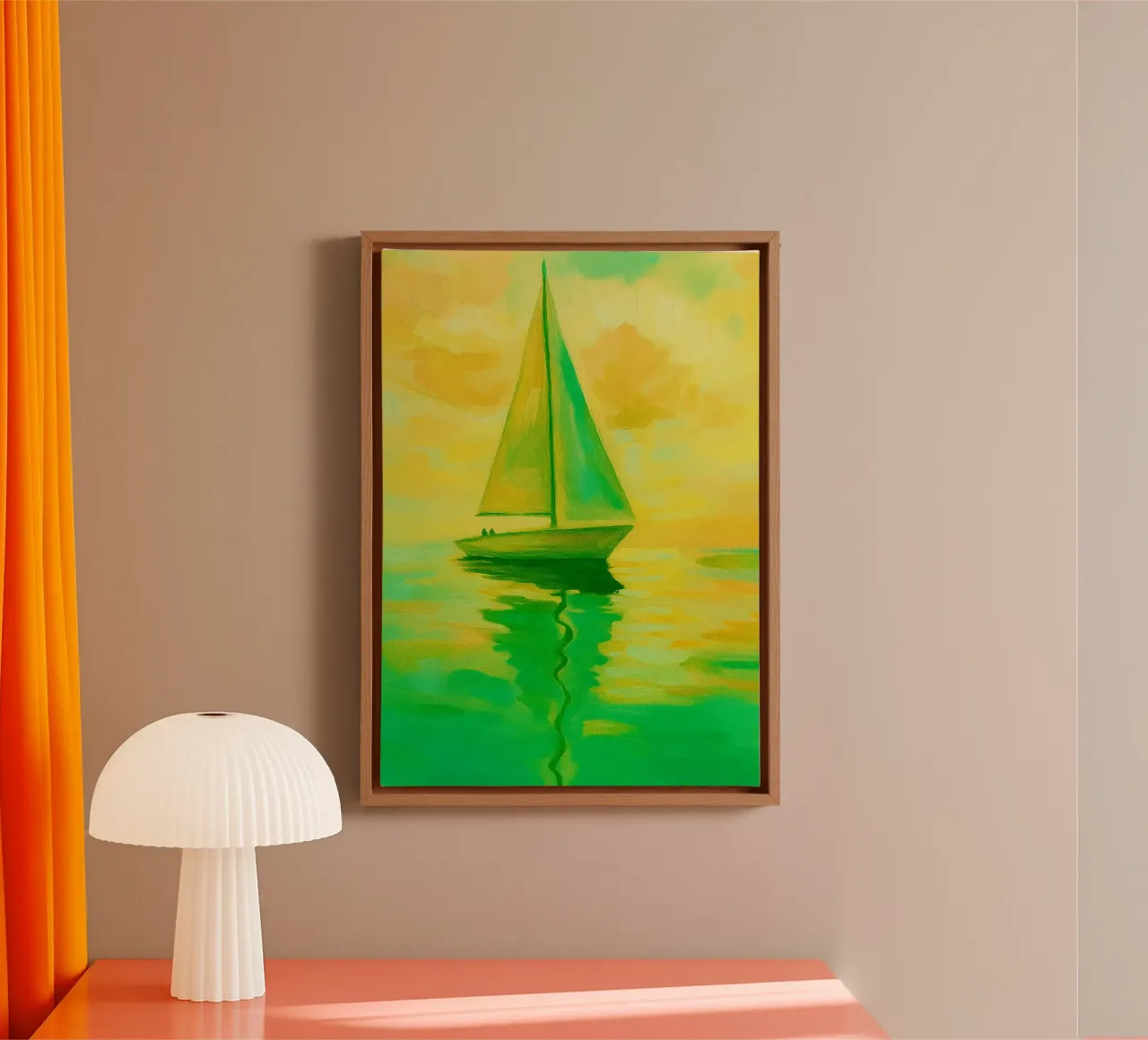 zeilboot abstracte tekening ilustratie canvas met Baklijst van danine